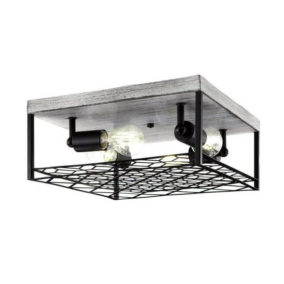 Hampton Bay Heather Glen 12.4 in. 4-Light Black Square Flush Mount, Industrial Ceiling Light