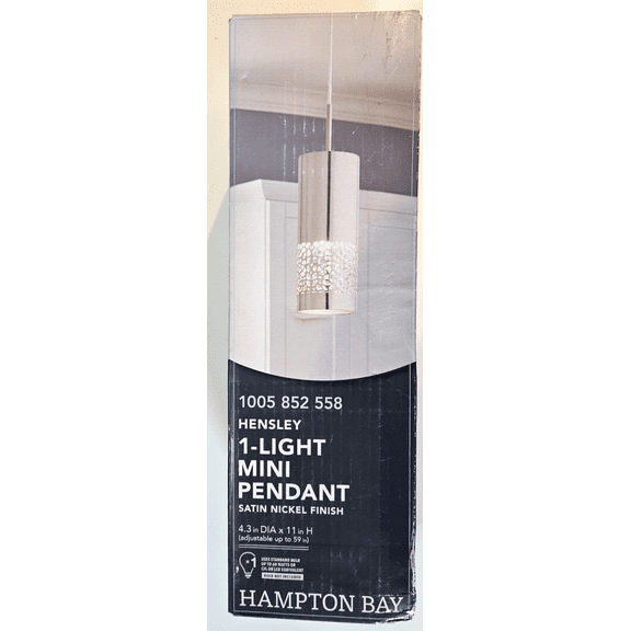 Hampton Bay Hensley 4.75 in. W x 11 in. H 1-Light Satin Nickel Mini Pendant