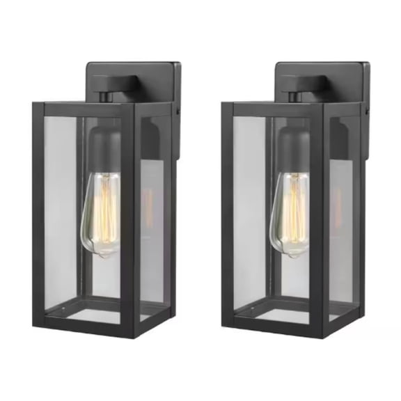 Open Box Hampton Bay Hurley 12 in. Matte Black Outdoor Hardwired Wall Sconce with No Bulb Included (2-Pack)