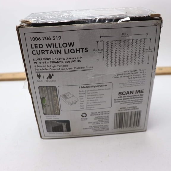 Hampton Bay Indoor/Outdoor Plug-In LED Mini Bulb Willow Curtain String Light Set