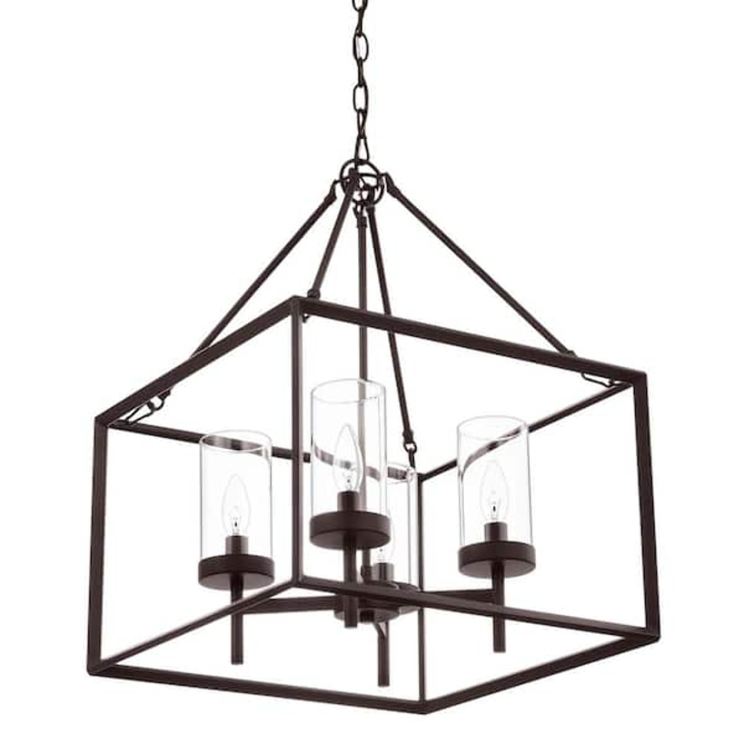 Bronze Rectangular Metal Chandelier with Clear Glass Shades