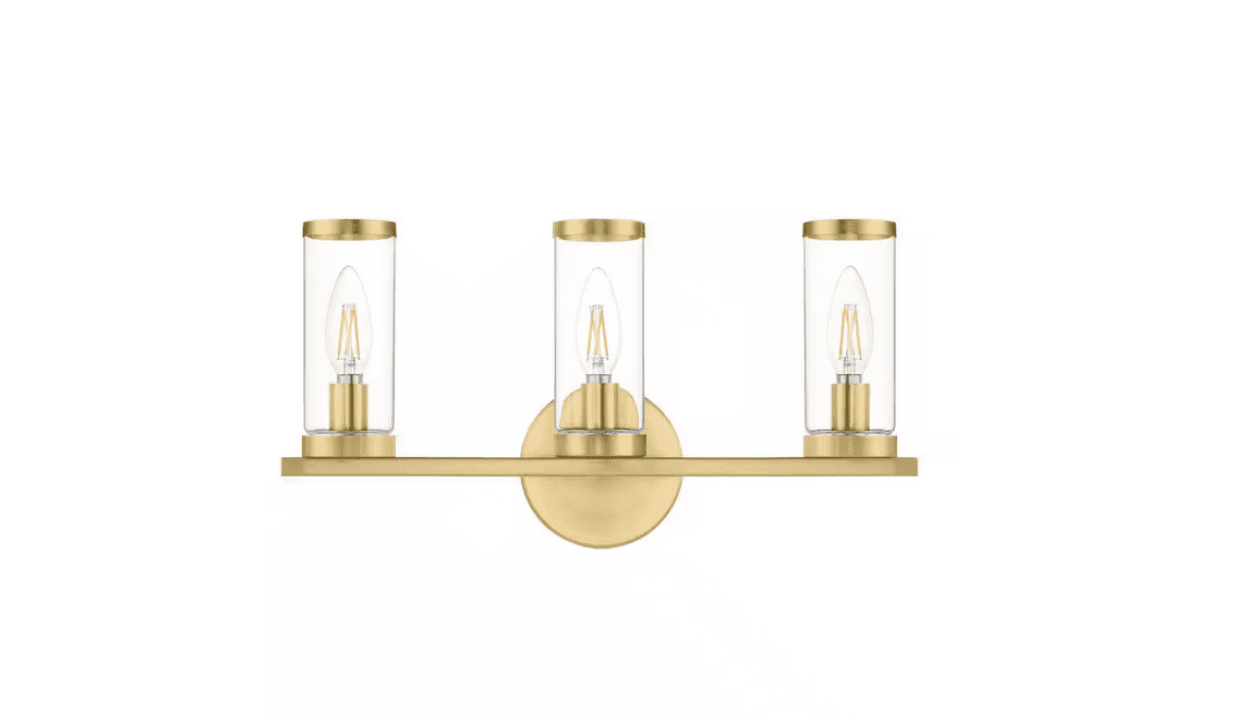 Hampton Bay Loveland 16.625 in. 3-Light Brass Bathroom Vanity Light Fixture with Clear Glass Shades
