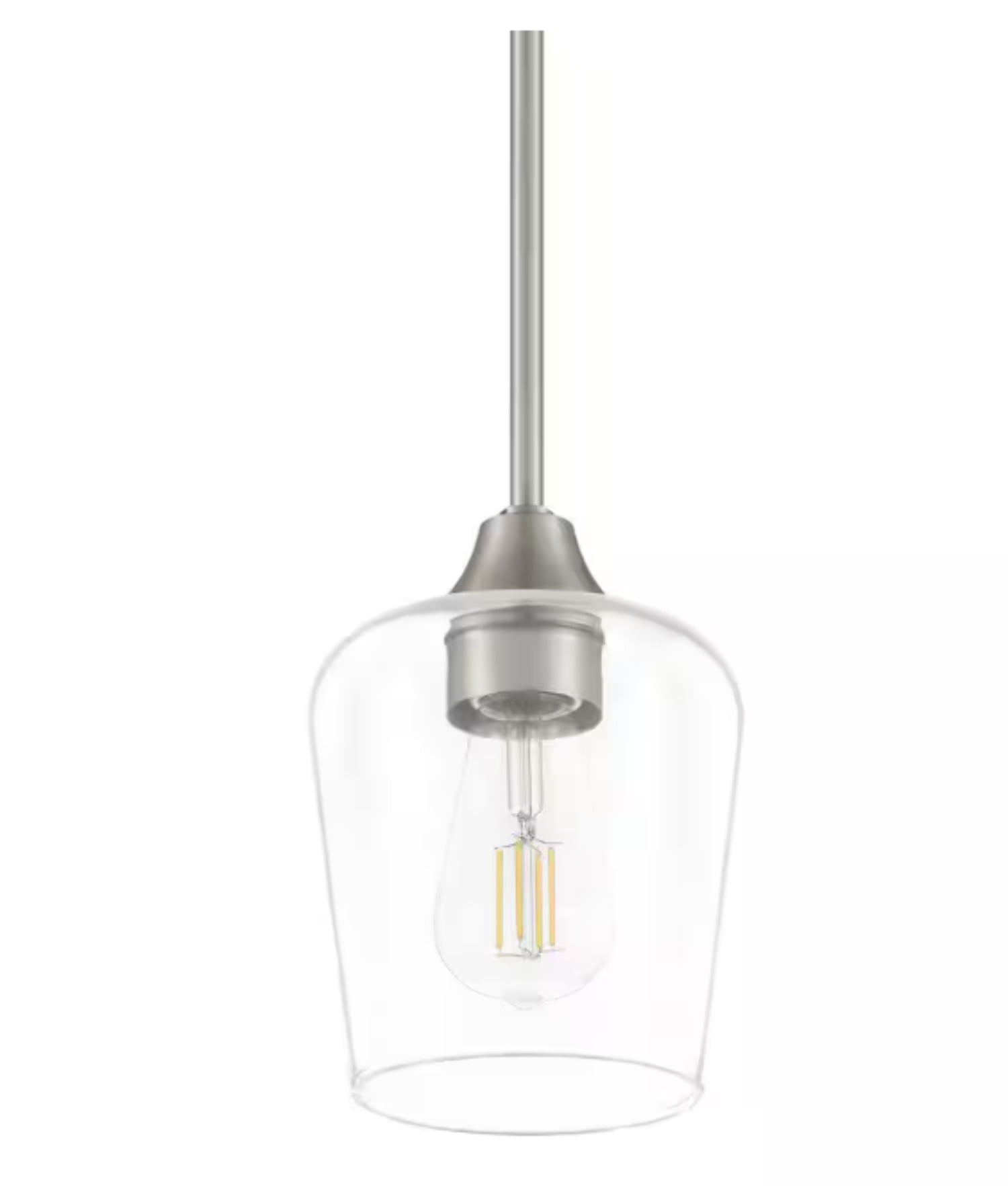 Hampton Bay Pavlen 1-Light Brushed Nickel Contemporary Hanging Mini Pendant with Clear Glass Shade