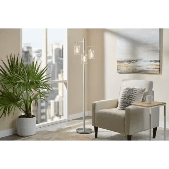 Hampton Bay Regan 63 in. Brushed Nickel Floor Lamp with Clear Glass Shades