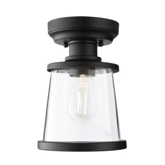 Open Box Hampton Bay Rigby 9.6 in. 1-Light Matte Black Round Flush Mount, Farmhouse Ceiling Light