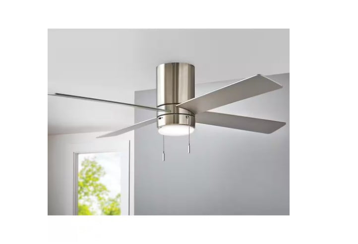 Hampton Bay Scenic 52 in. Brushed Nickel Hugger LED Indoor Ceiling Fan with Light