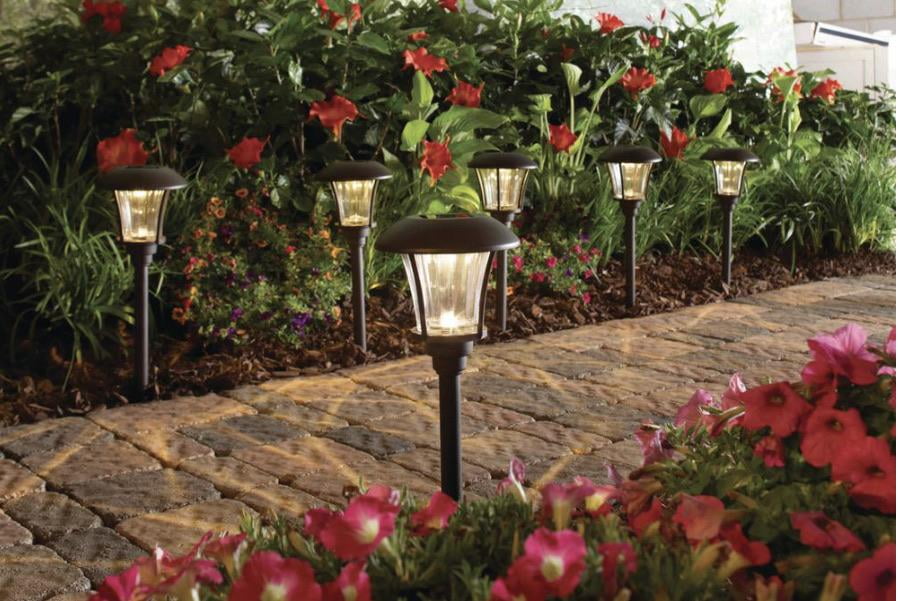 Hampton Bay Solar Outdoor Integrated LED Landscape Path Light 10 Lumens Bronze (8-Pack)