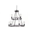 thumbnail image 1 of Hampton Bay Stratton 9-Light 2-Tier Black and Woodgrain Wagon Wheel, Industrial Farmhouse Dining Room Chandelier with Bulbs Included, 1 of 5