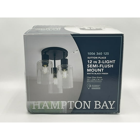 Hampton Bay Sutton Place 12 in. 3-Light Matte Black Flush Mount Ceiling