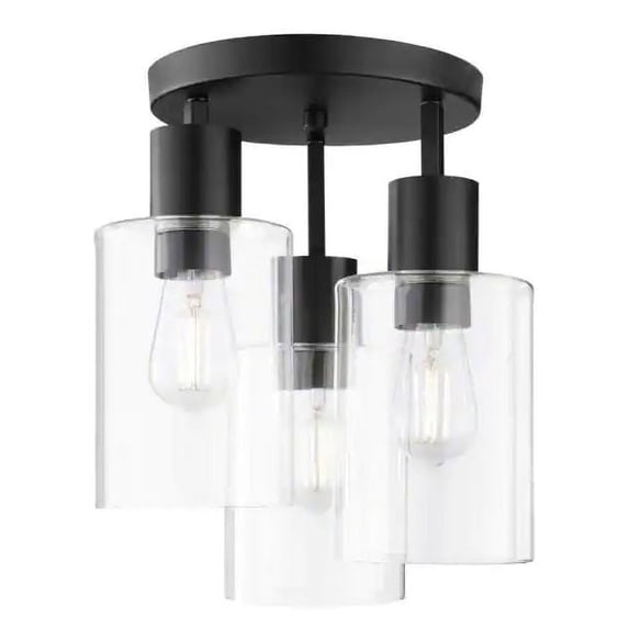 Hampton Bay Sutton Place 14 in. 3-Light Matte Black Flush Mount, Farmhouse Ceiling Light
