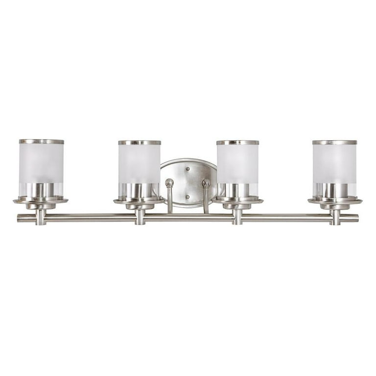Truitt 4-Light Brushed Nickel Vanity Light with combination Clear and Etched Glass Shades Truitt 4-Light Brushed Nickel Vanity Light with combination Clear and Etched Glass Shades