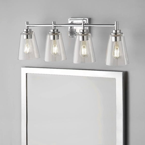 Hampton Bay Wakefield 31 in. 4-Light Chrome Bathroom Vanity Light with Clear Glass Shades, Modern Dimmable Wall Fixture, Damp Rated