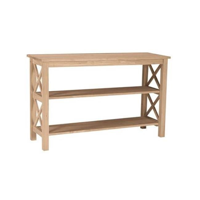 Elegant Hampton Solid Parawood Console Table with Dual Shelves