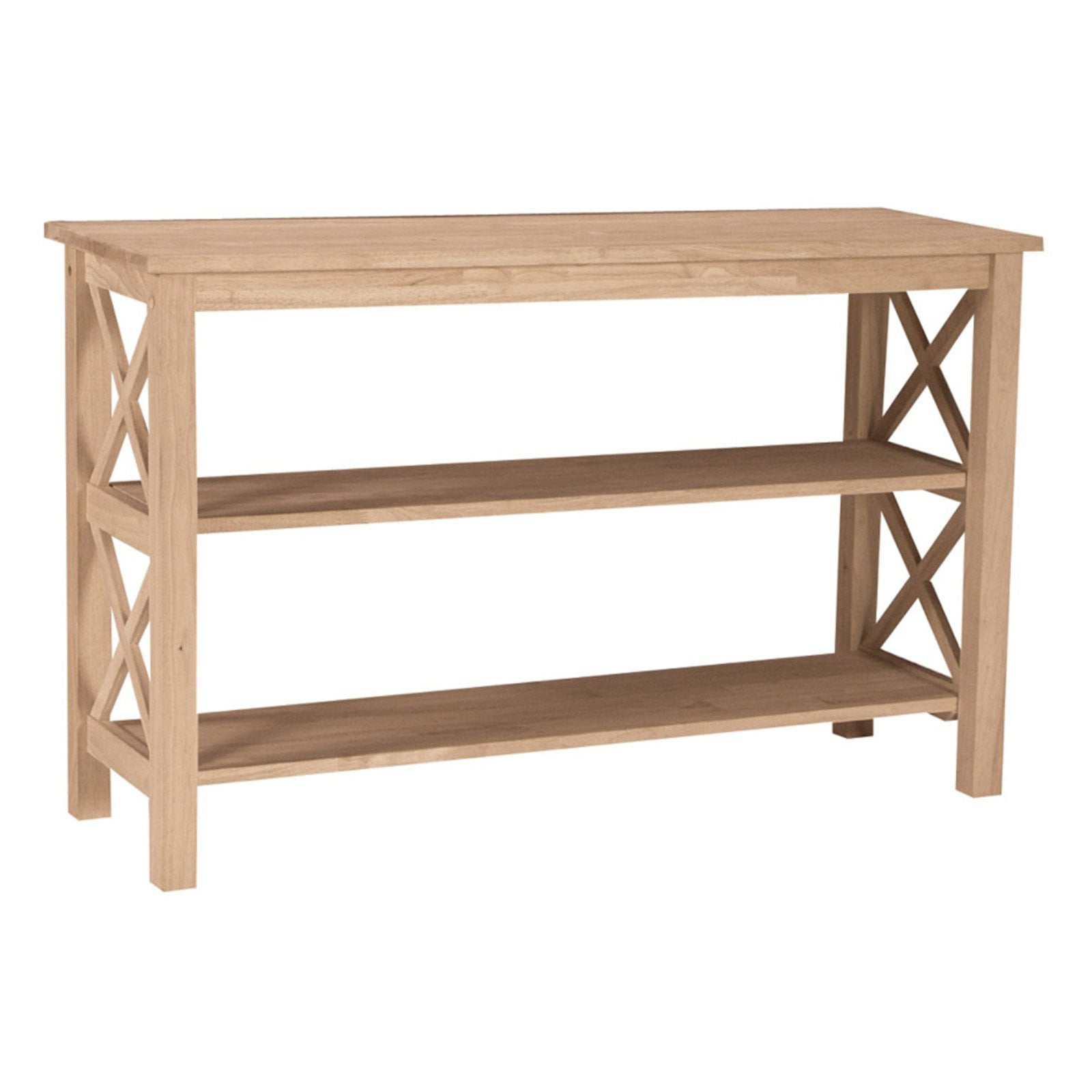 Elegant Hampton Solid Parawood Console Table with Dual Shelves