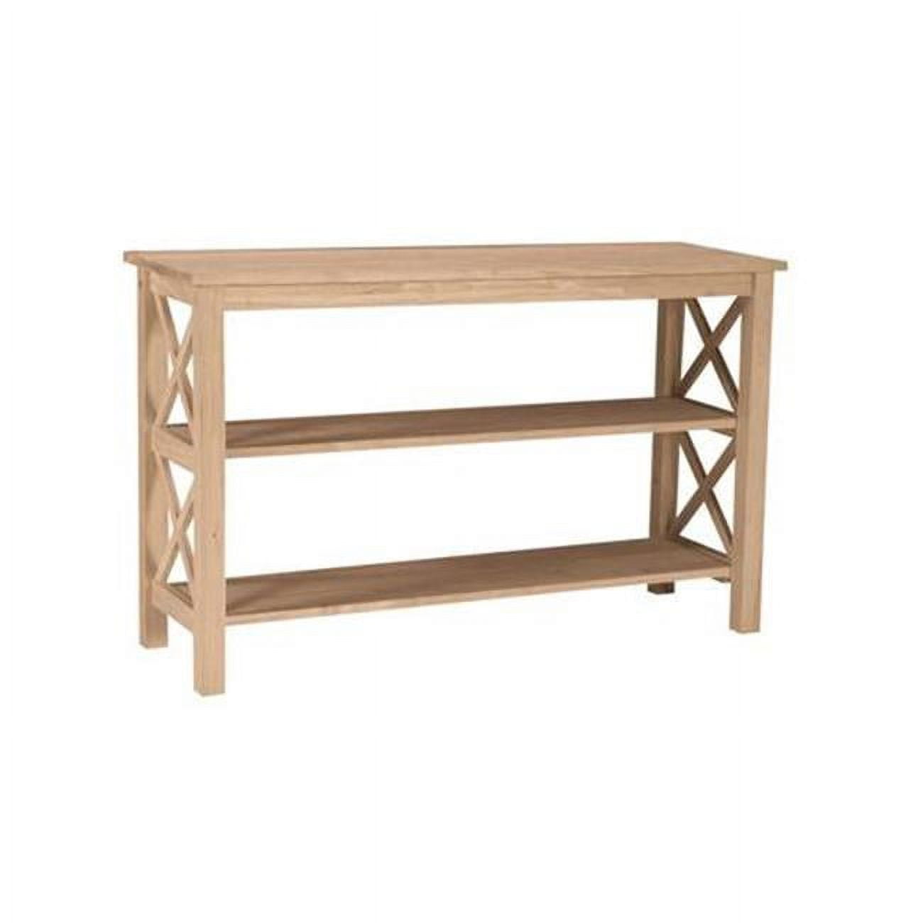 Elegant Hampton Solid Parawood Console Table with Dual Shelves