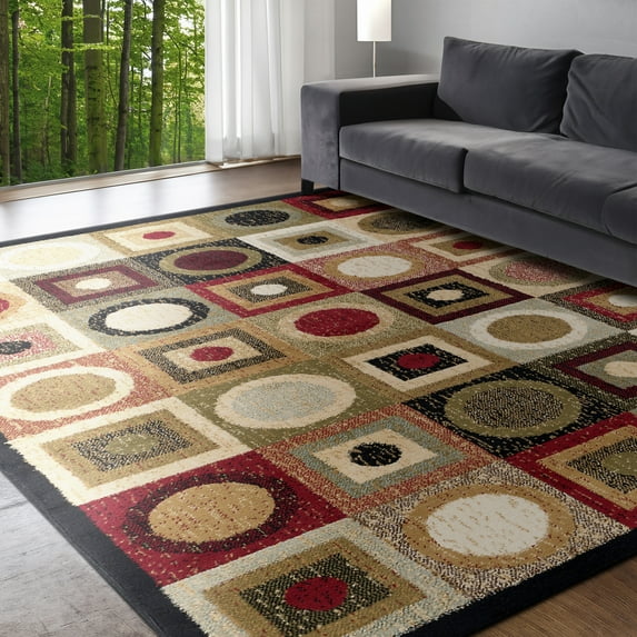 Hampton Contemporary 8' x 10' Black and Red Polypropylene Indoor Area Rug
