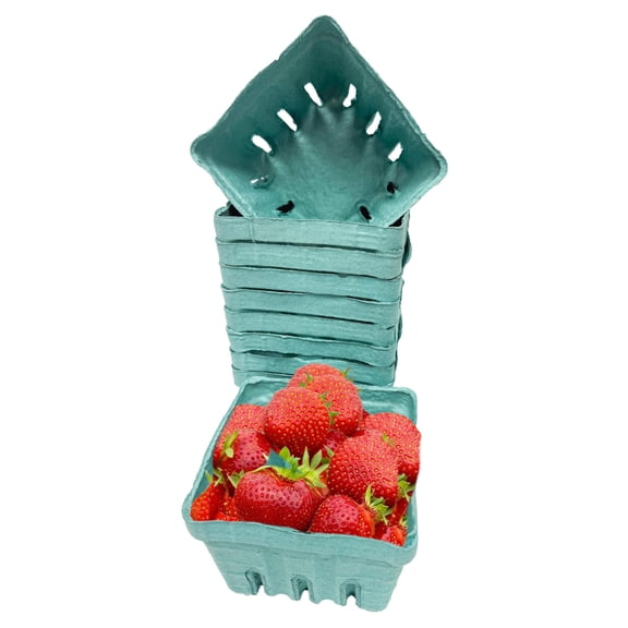 Hampton Distribution 15 Pack Green Berry Basket 1 Pint, Pulp Fiber Vented Produce Containers Farmers Market Basket, Fruit & Vegetable Containers