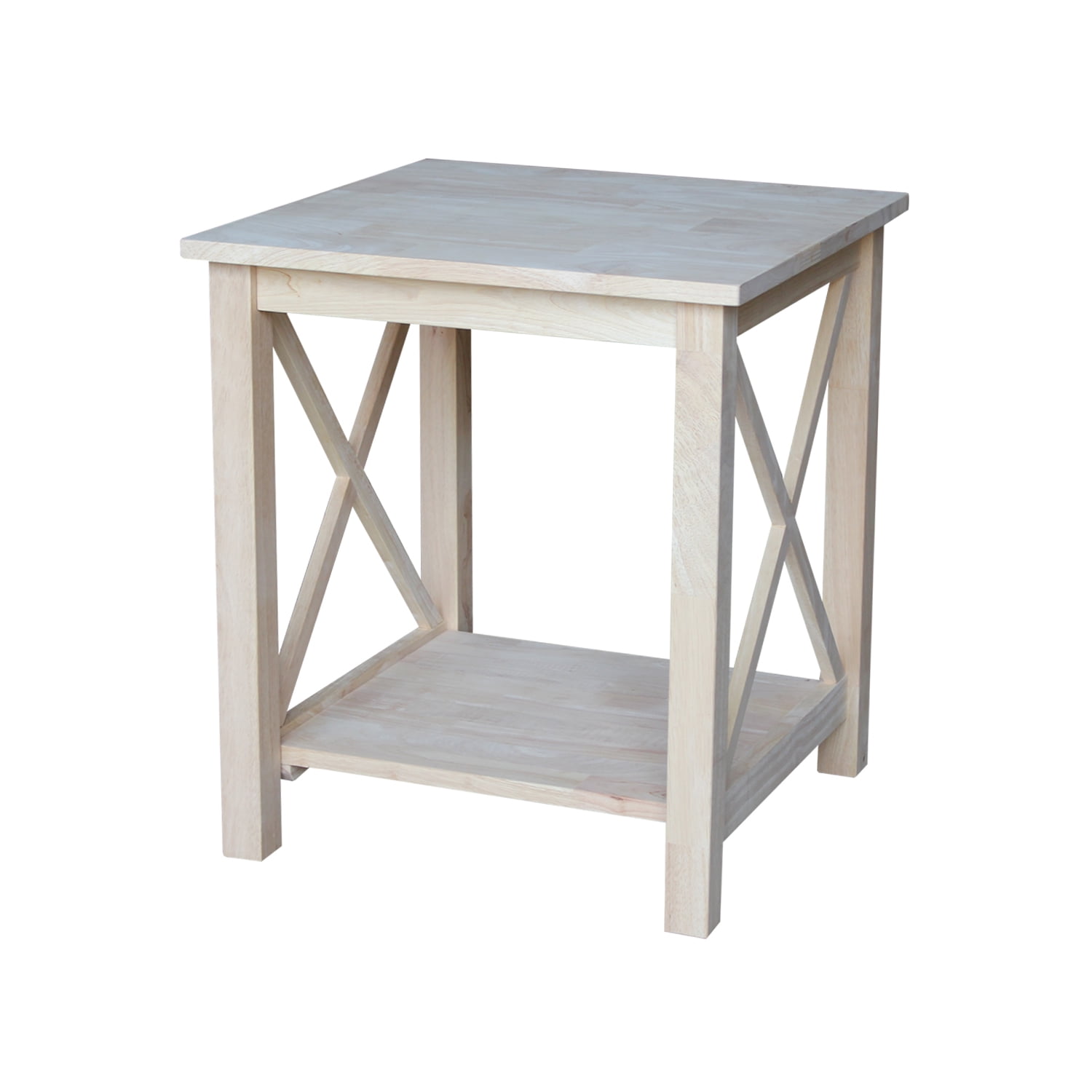 Classic Hampton Square Solid Wood End Table with Shelf - Unfinished