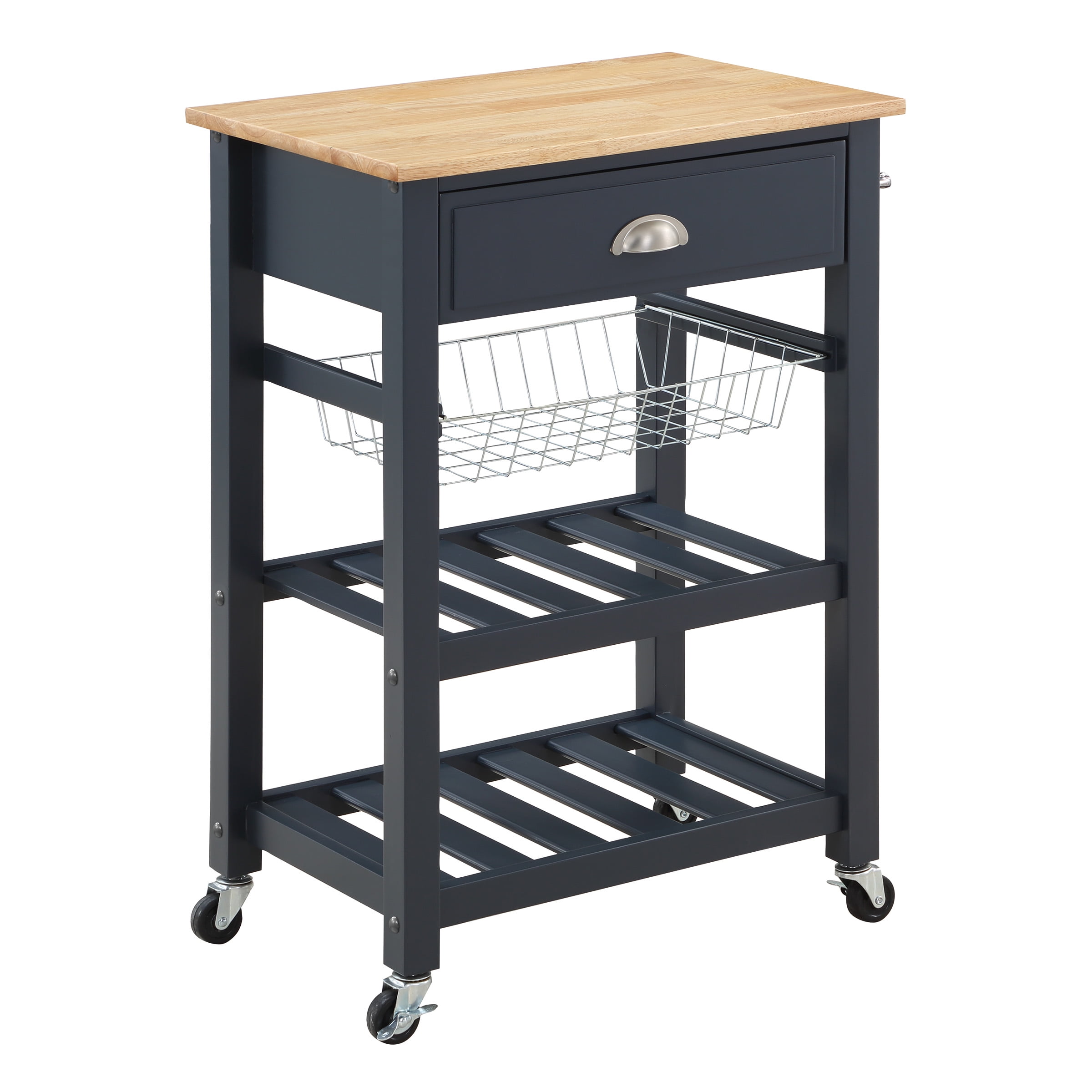 Blue Stone Base Wood Top Kitchen Cart with Storage