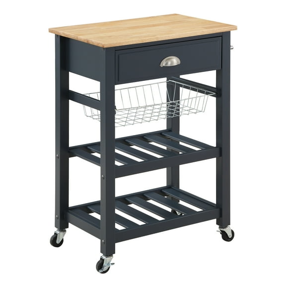 Hampton Engineered Wood Kitchen Cart With Wood Top and Blue Stone Base