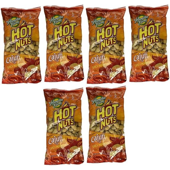 Hampton Farms Hot Nuts Cajun Spicy Peanuts, 10 oz. (Pack of 6)