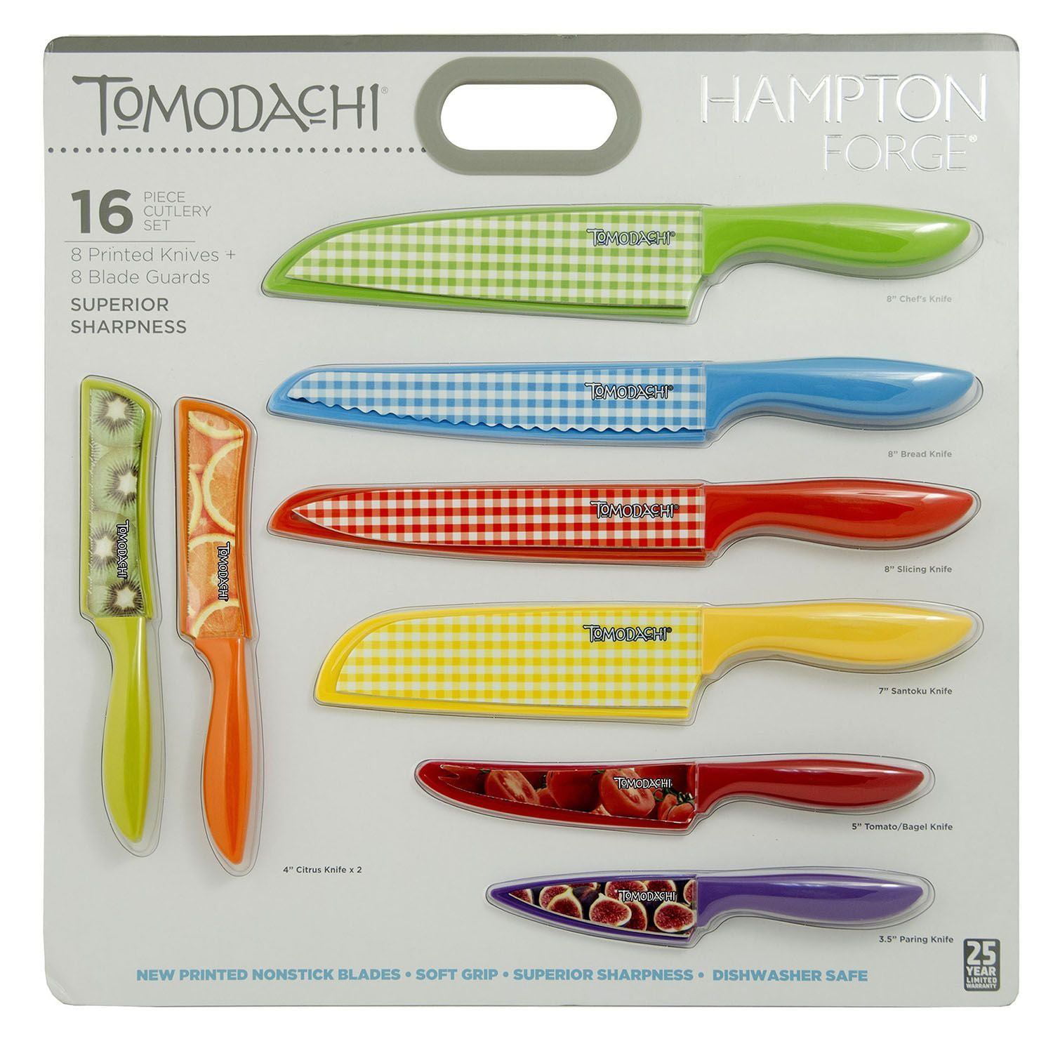 Hampton Forge Tomodachi 6 Piece Knife Set - Titanium Coated Rainbow Blades  with Colorful Handles - Kitchen Knives 