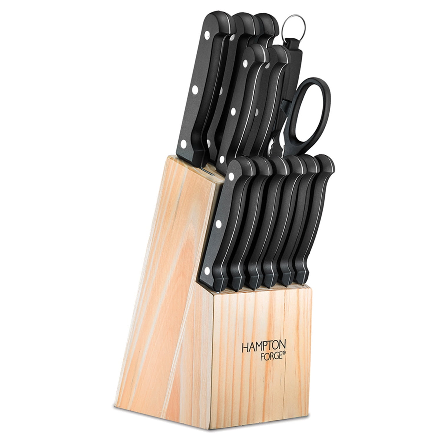 Brighton 14-Piece Stainless Steel Knife Set with Natural Wood Block