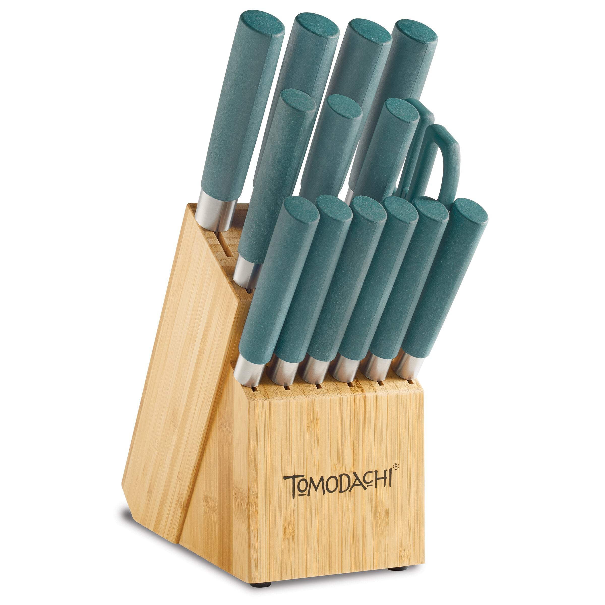 Haruto 15-Piece Turquoise Stainless Steel Knife Set with Block