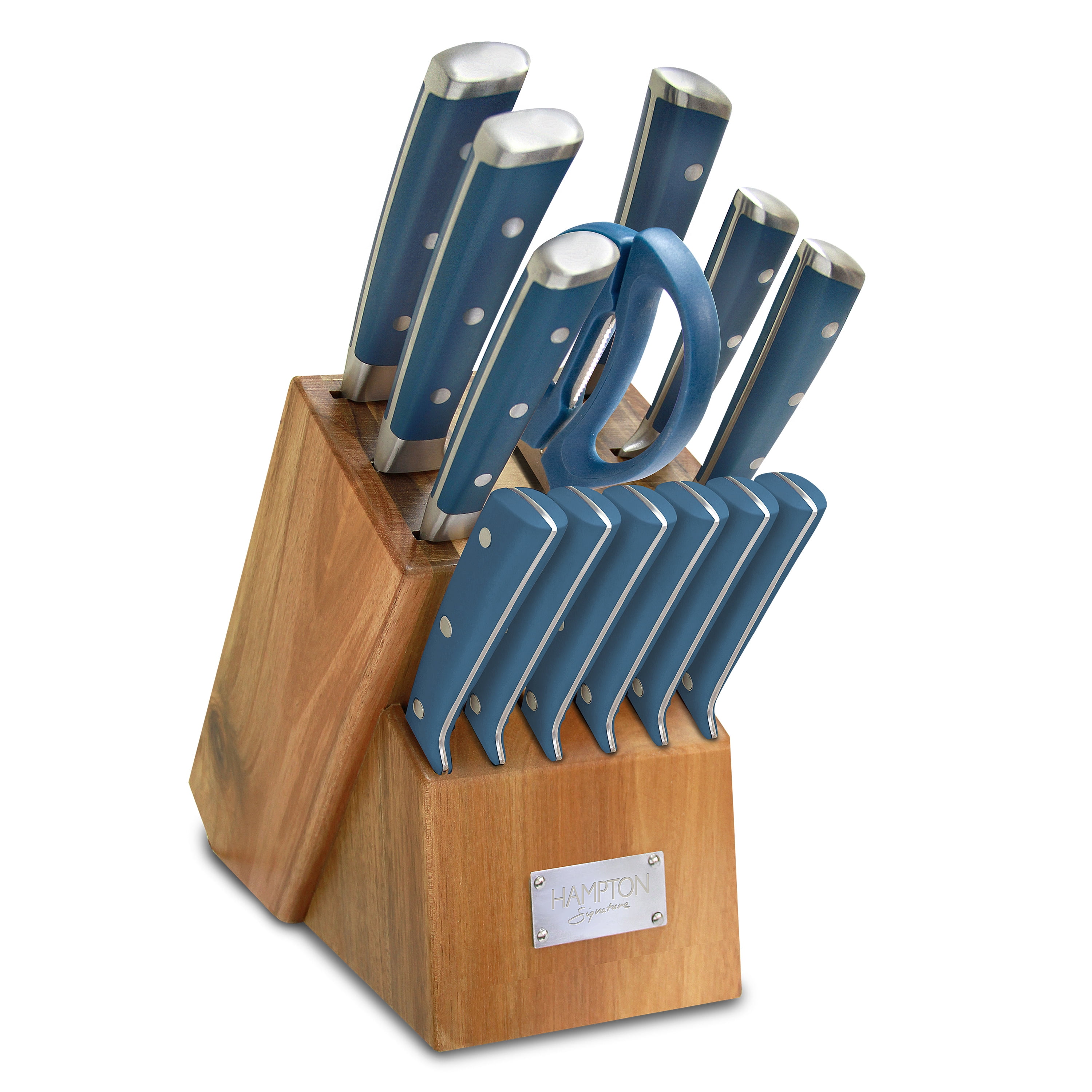 Stellar 14-Piece Blue Handle Stainless Steel Knife Block Set