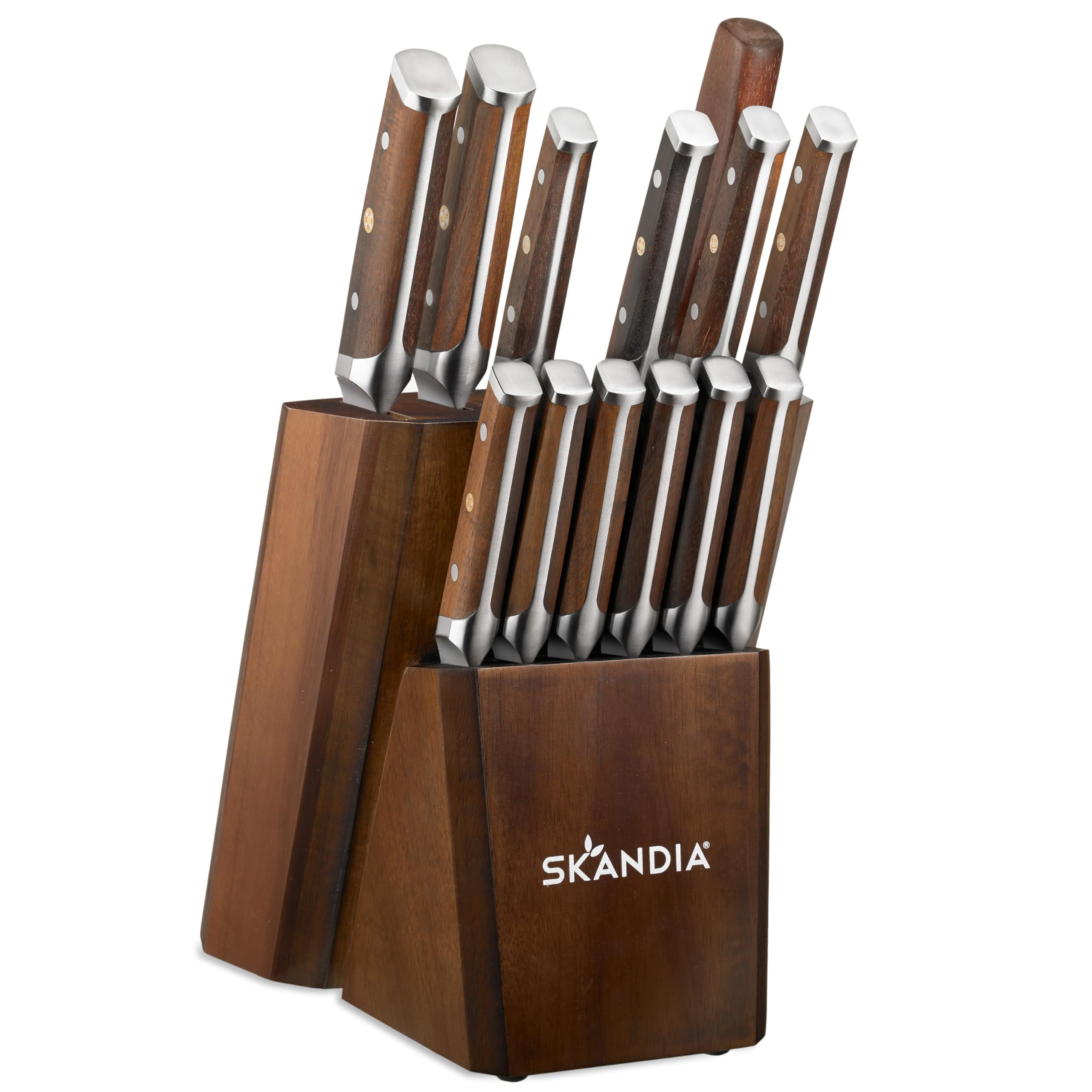 Harley 14-Piece Medium Wood and Steel Knife Block Set