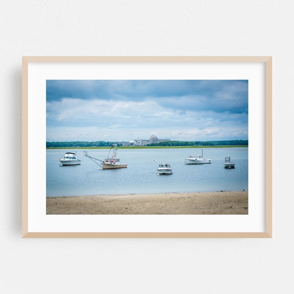 Hampton Harbor 01 - Hampton New Hampshire Photography Boat Harbor Coastal Water Fishing Nautical Seascape Oak Framed Wall Art Print 5 x 7 inches