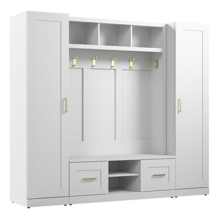 Bush Furniture Hampton Heights Full Entryway Storage Set Engineered Wood White