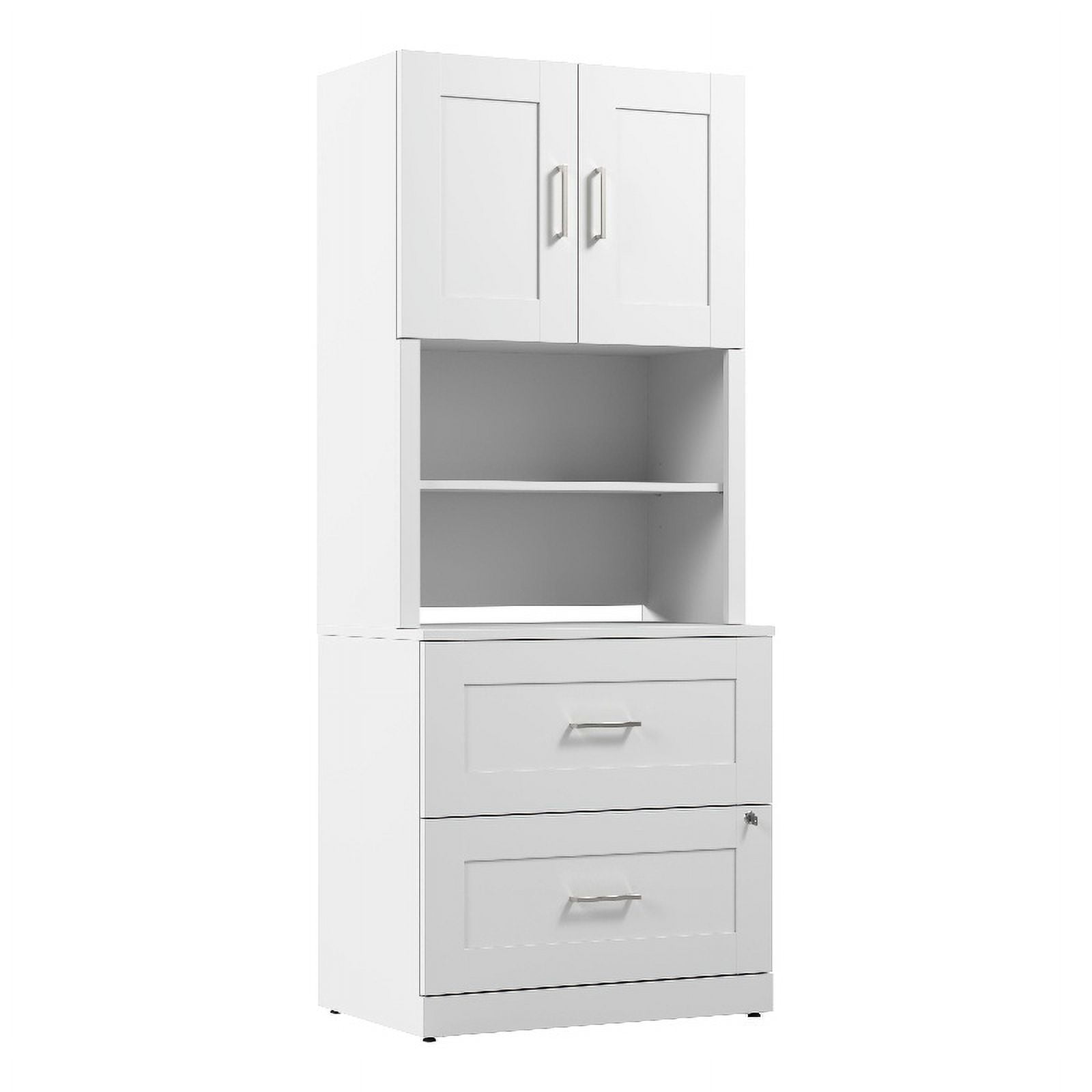 Hampton Heights Lateral File with Hutch in White Engineered Wood