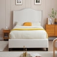 thumbnail image 1 of Hampton Linen Fabric Upholstered Twin Platform Bed in Cream, 1 of 2