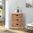 thumbnail image 1 of Hampton Meadows 3 Tier X-Side Corner Table Storage Cabinet with 3 Natural Water Hyacinth Wicker Baskets for Living Room, Pink, 1 of 7