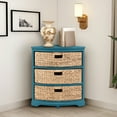 thumbnail image 1 of Hampton Meadows 3 Tier X-Side Corner Table Storage Cabinet with 3 Natural Water Hyacinth Wicker Baskets for Living Room, Teal, 1 of 8