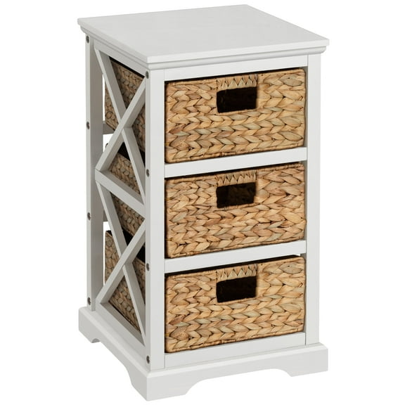Hampton Meadows 3 Tier X-Side End Storage Cabinet with 3 Wicker Baskets, White