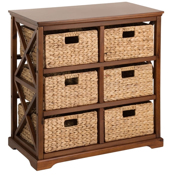 Hampton Meadows 3 Tier X-Side End Storage Cabinet with 6 Wicker Baskets, Walnut