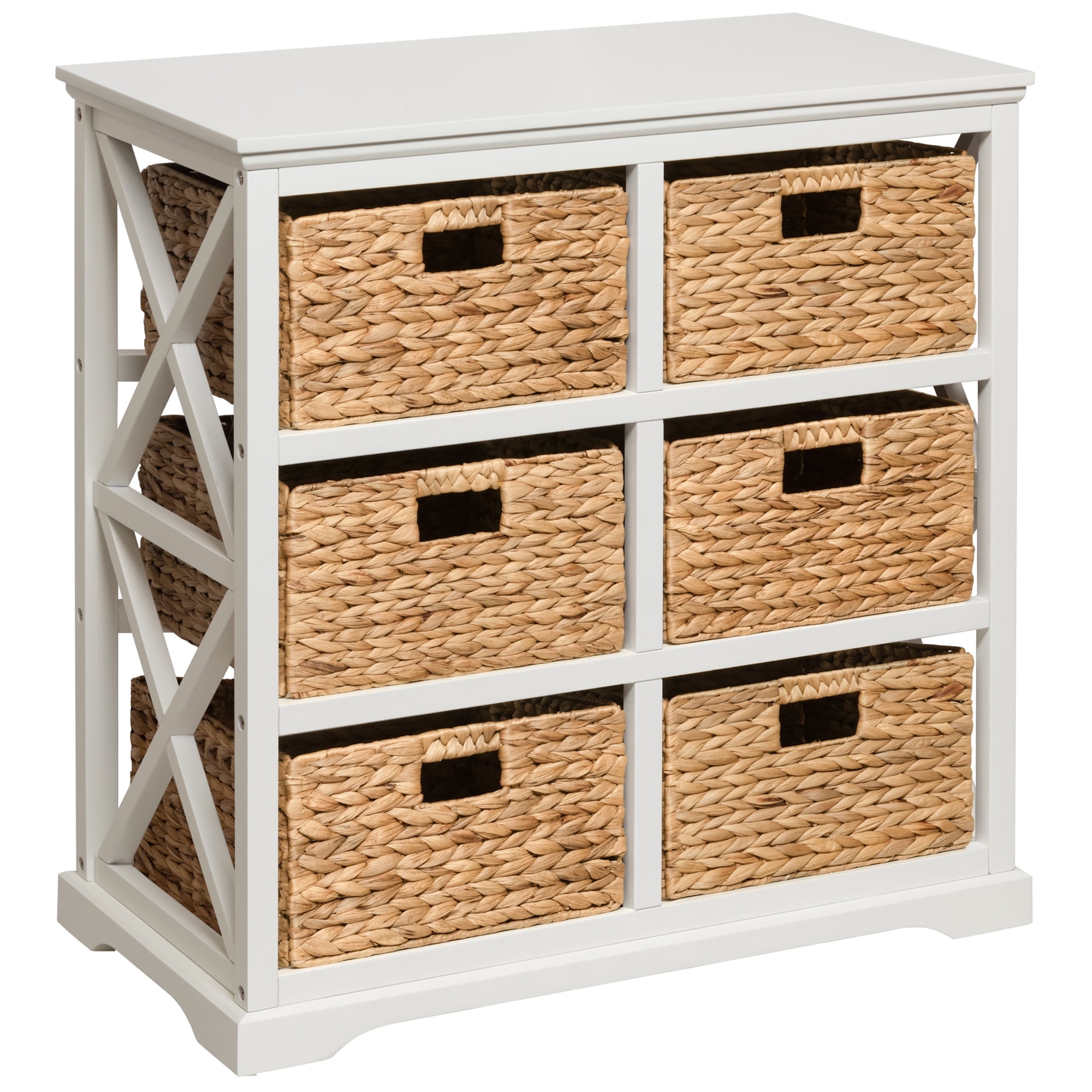 Hampton Meadows 3 Tier X-Side End Storage Cabinet with 6 Wicker Baskets, White