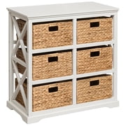 Hampton Meadows 3 Tier X-Side End Storage Cabinet with 6 Wicker Baskets, White