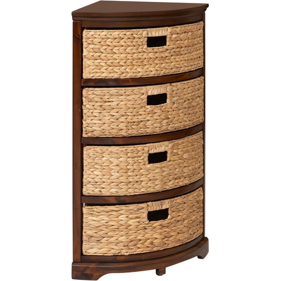 Hampton Meadows 4 Tier X-Side Corner Table Storage Cabinet with 4 Wicker Baskets, Walnut