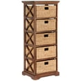 thumbnail image 1 of Hampton Meadows 5 Tier X-Side End Storage Cabinet with 5 Water Hyacinth Natural Wicker Baskets, Walnut, 1 of 7