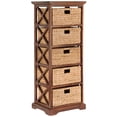 thumbnail image 1 of Hampton Meadows 5 Tier X-Side End Storage Cabinet with 5 Water Hyacinth Natural Wicker Baskets, Walnut, 1 of 7