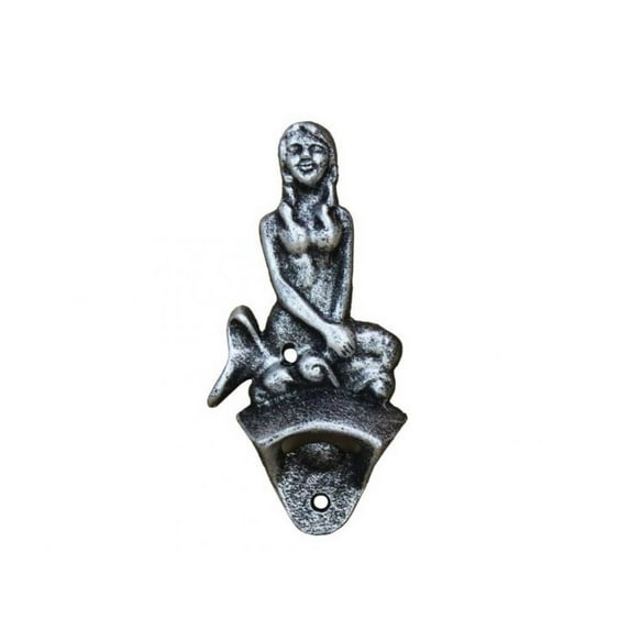 Hampton Nautical Antique Silver Wall Mounted Mermaid Bottle Opener 6"-Vintage Cast Iron Decor-Sea Life