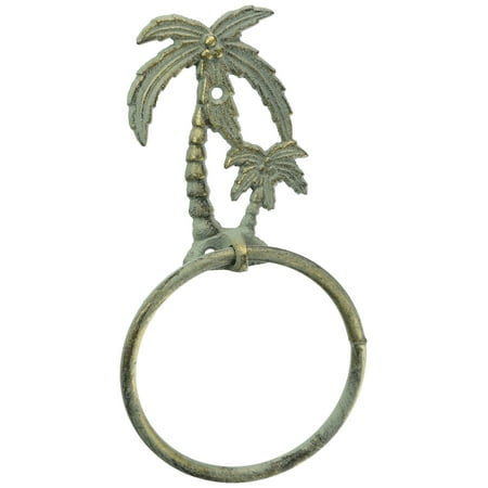 Hampton Nautical Bronze Antique Palm Tree Towel Holder 9" Bathroom Beach Decor-Cast Iron