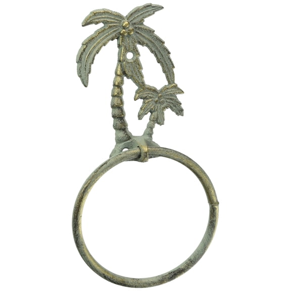 Hampton Nautical Bronze Antique Palm Tree Towel Holder 9" Bathroom Beach Decor-Cast Iron