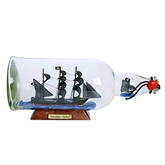 Hampton Nautical Captain Kidd's Adventure Galley Model Ship in a Glass Bottle 11" - Pirate Ship