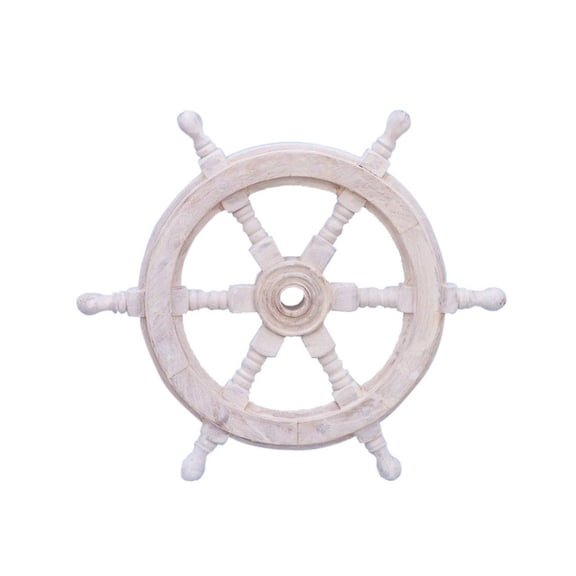 Hampton Nautical Classic Wooden Whitewashed Decorative Ship Steering Wheel 12" - Nautical Home Decoration