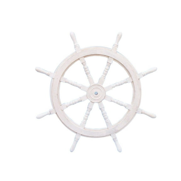 Hampton Nautical Classic Wooden Whitewashed Decorative Ship Steering Wheel 36" - Nautical Home Decoration