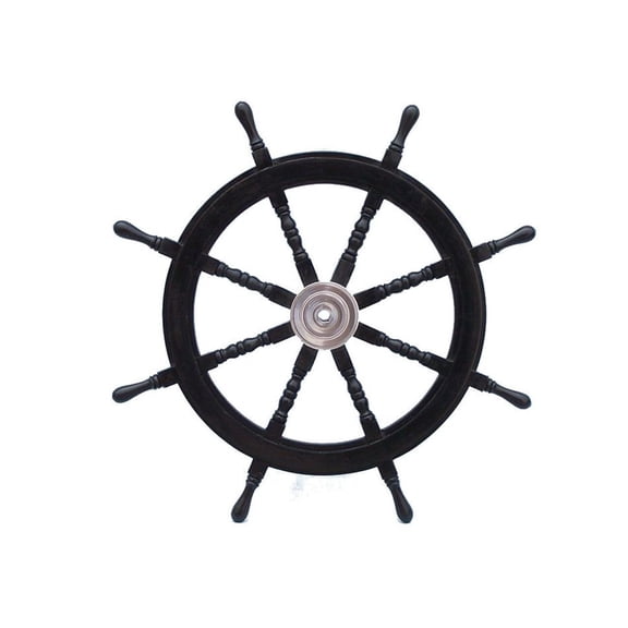 Hampton Nautical Deluxe Class Wood and Chrome Pirate Decorative Ship Steering Wheel 36" - ation